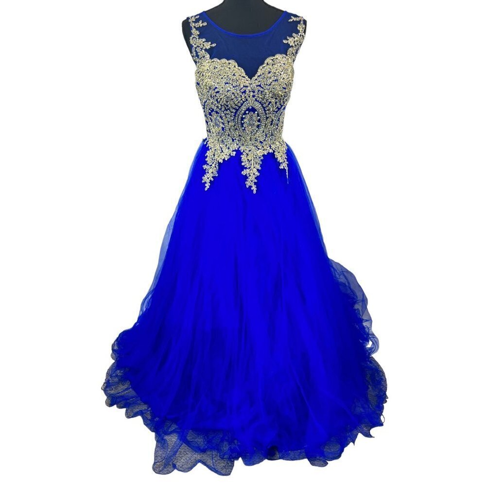 Let's Royal Blue & Gold Long Dress - Picture 2 of 12